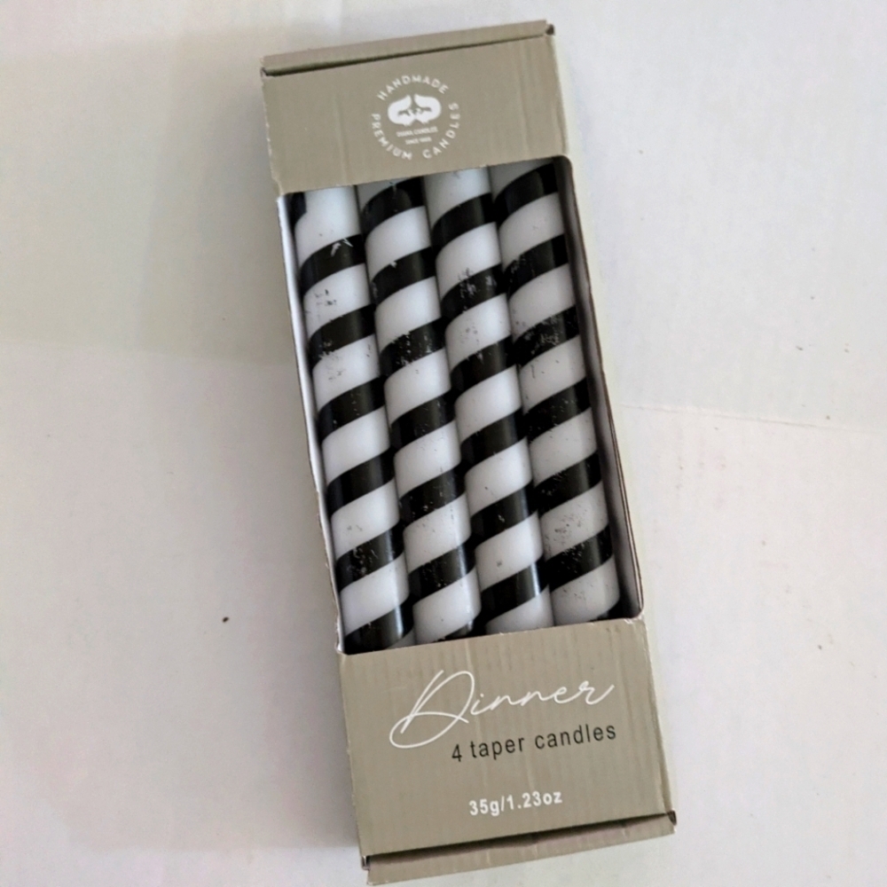 Black White Stripe Halloween Tapers Candles 9.5" set of 4 New